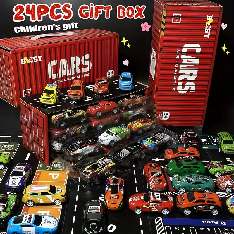 

24/48pcs toy car model power pull-back car toy car with storage box toy car set gift package filler, pinata filler,Christmas gif