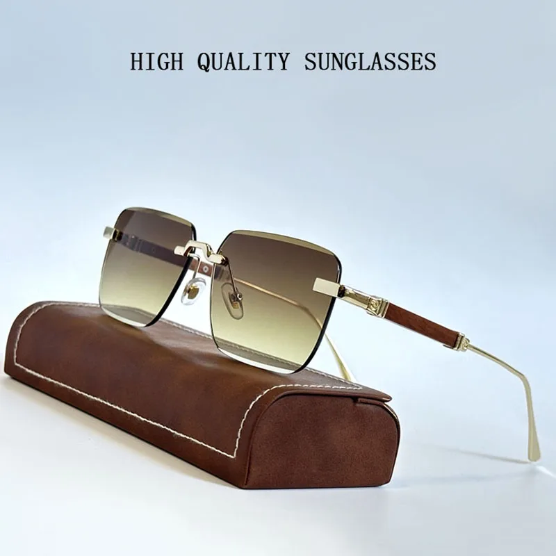 2024 Oculos Fashion Sunglasses For Men Rimless Sunglasses Women Trending Square Glasses Luxury Sun Lentes Vintage Gafas Lunette