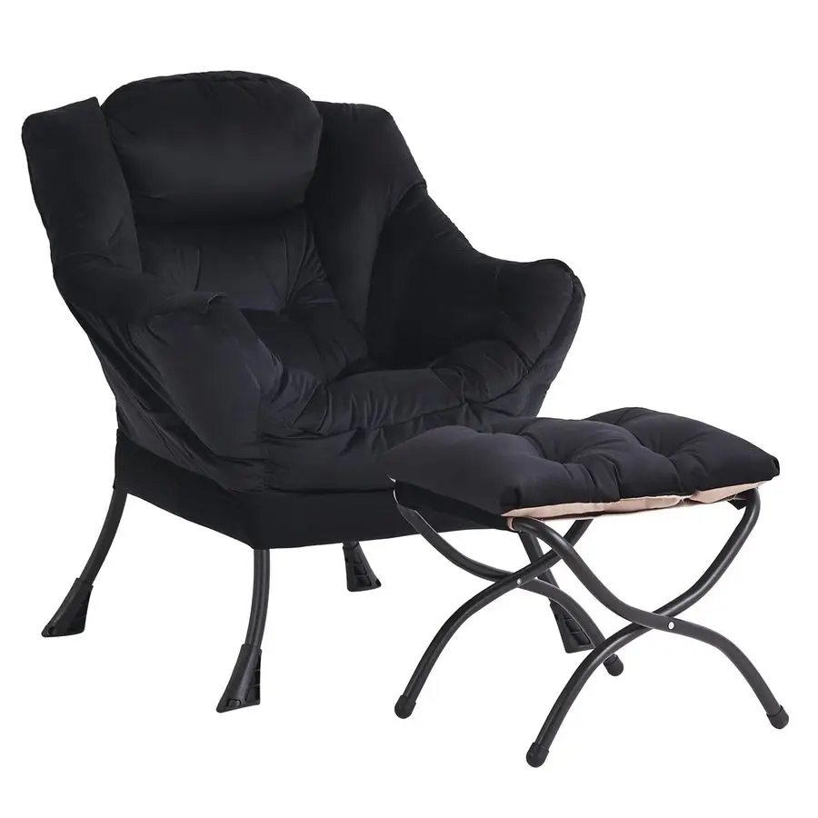 

Chair and Ottoman, Black Velvet Large Accent Lounge Chair with a Side Pocket, Modern Leisure Upholstered Sofa Reading Armchair