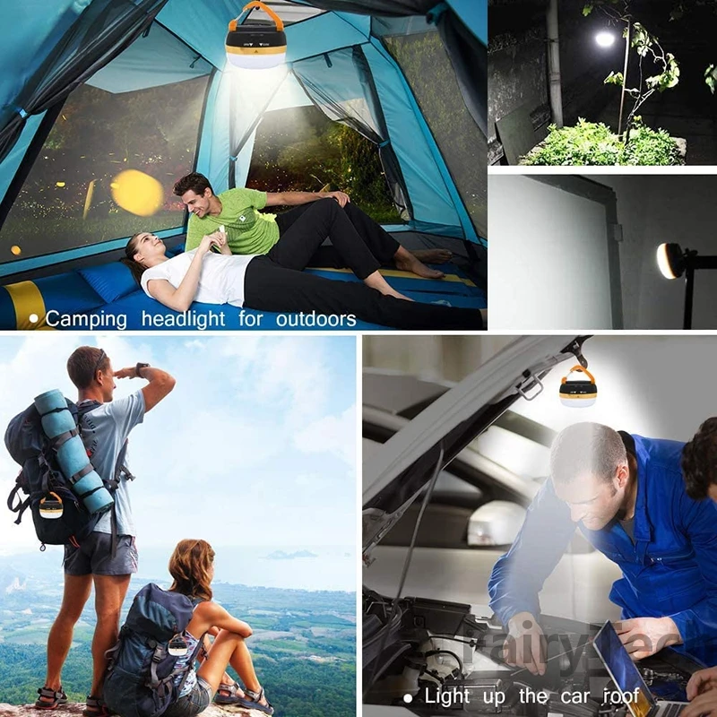 Lanterna LED impermeável portátil, Luz de tenda ao ar livre com 5 modos, Gancho para mochila, Caminhadas, Lâmpada de emergência doméstica