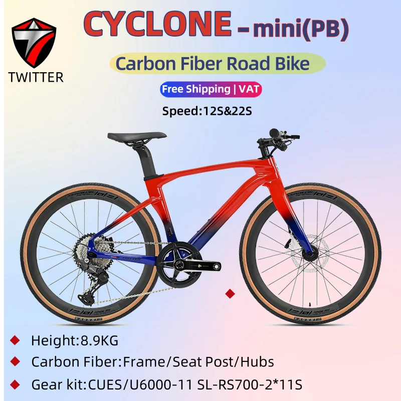 

TWITTER CYCLONE mini Road Bike 11/22 Speed Hydraulic Disc Brakes, Carbon Fiber Frame Bicycle For Teenager Gift
