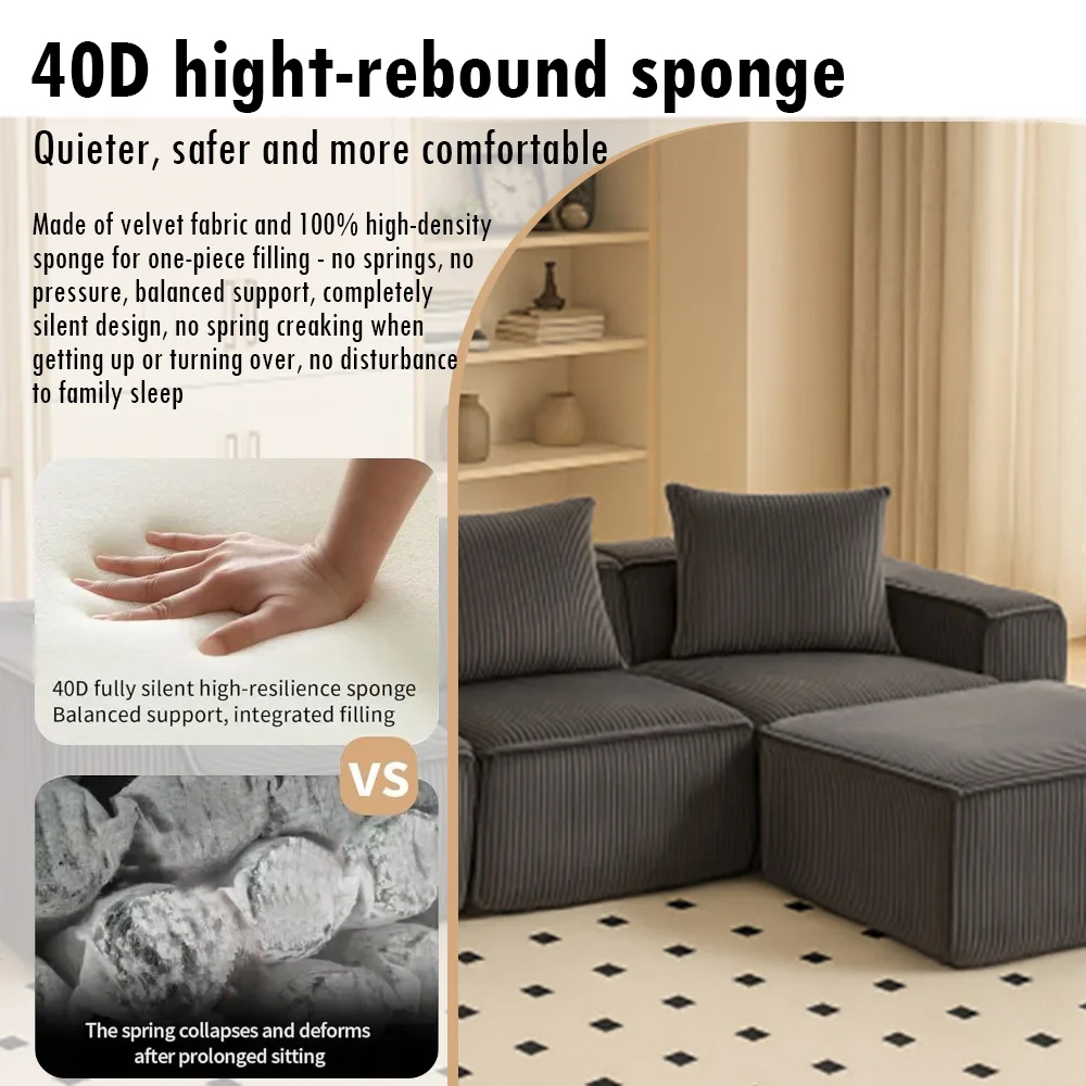Sectional boneless Couch with L-Shape Chaise,Modern Modular sleeper Sofa with Deep Seat, Upholstered Couches for Room image 3