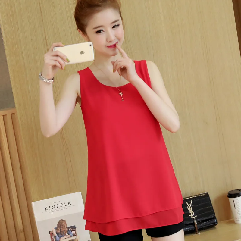 

Women's Summer New Sle Loose Fit Chiffon Top Svel Versatile Base Layer irt Ele Midi Vest Small irt