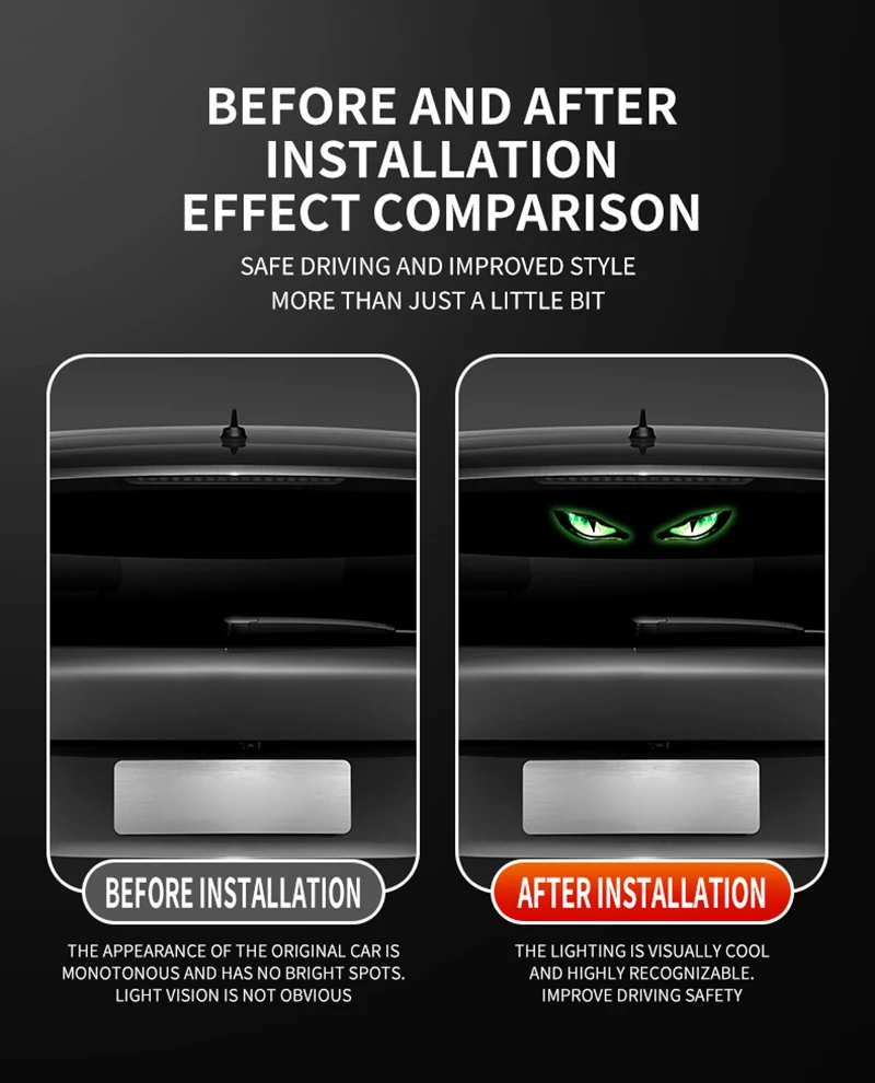 Solarbetriebene Auto-Dämonenaugenleuchte Coole Blinkende Warnleuchte Dynamische Sicherheits-Fahrzeugsignalleuchten Universal – Detail 5