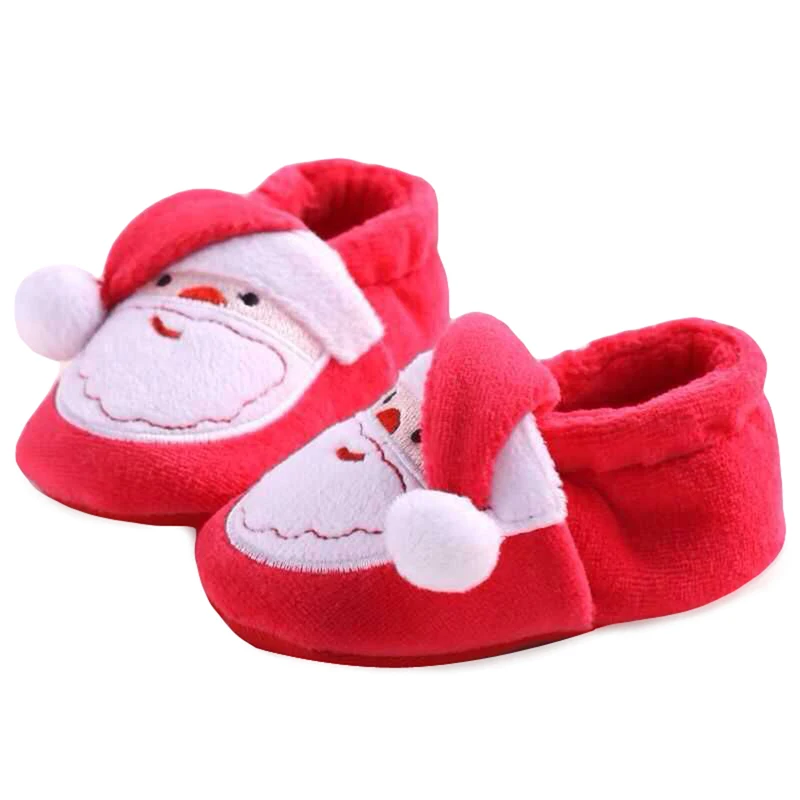 

Newborn Santa Claus Winter Warm Shoes Infant Flannel Upper and Canvas Sole Snow Boots Baby Walking Shoes for Christmas