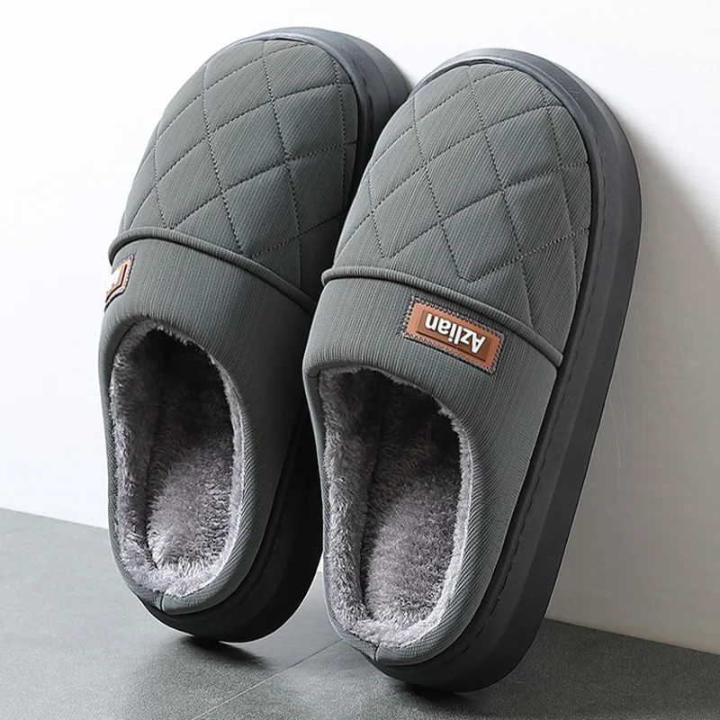Winter-Wärme-Pantoffeln für Damen und Herren, gesteppte Diamant-Hausschuhe, dicke Plattform, mit Fleece gefütterte Mules, weiche Plüsch-Innenpantoffeln für das Schlafzimmer. – Detail 1