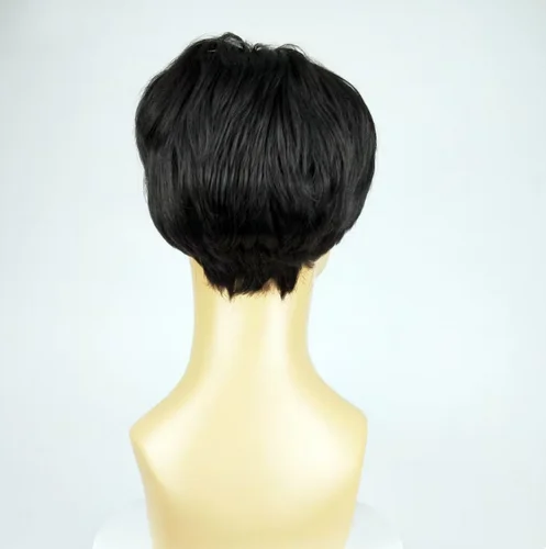 Fashion new men's wig diagonal bangs short hair set new black fluffy short hair synthetic fiber high temperature silk wig