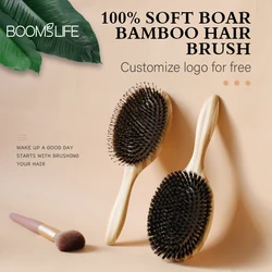 Boar Bristle Hair Brush Women Wood Bamboo HairBrush Professional Curly Airbag Scalp Brush Comb for Hair Beauty Care Salon Tools