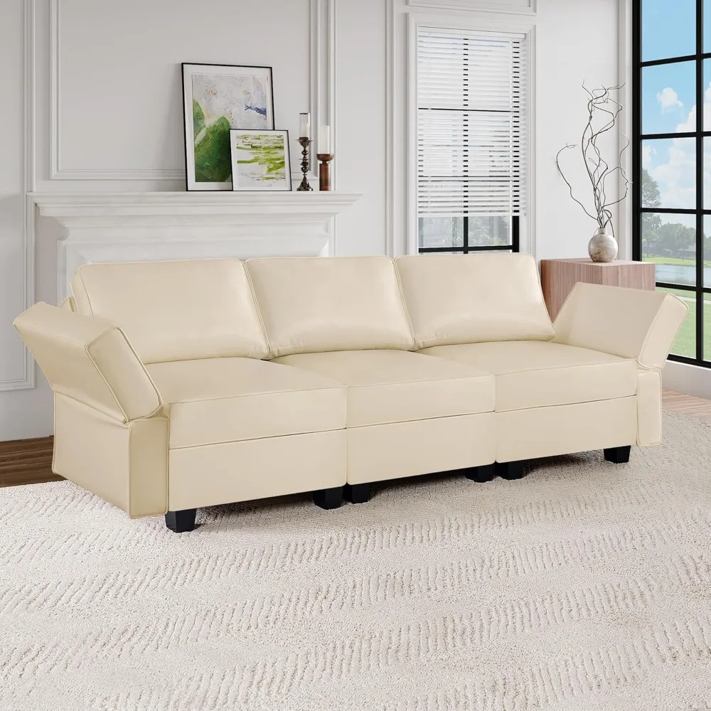 

Sarah Modular Sofa Couch with Storage Seats Air Leather 3 Seater Sofa for Living Room - Beige，30.71"D x 87.01"W x 34.65"H