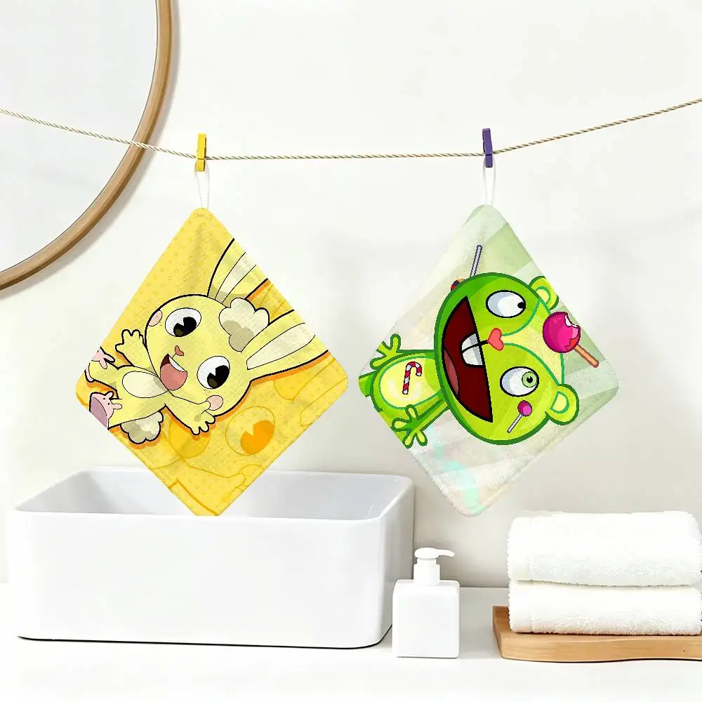 Cute American Cartoon H-Happy Tree F-Friends Household Hanging Towel Polyester Hand Wiping Towel Sturdy for Bathroom Bedroom