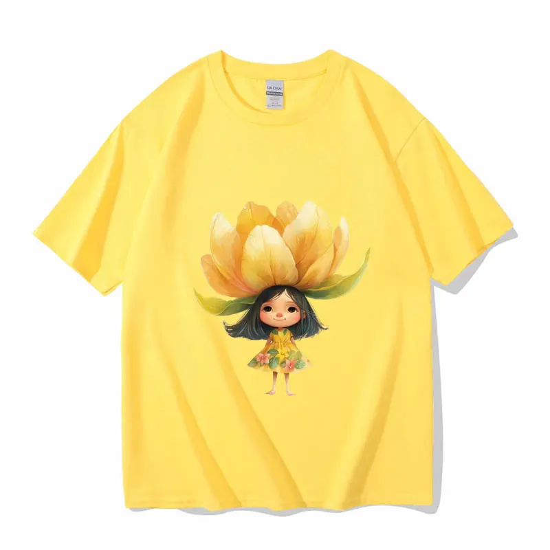 Flower Girl Women T Shirt 2025 New Summer Fashion Short Sleeved T-shirt Tee Tops O-neck Casual Tshirt Cotton Women's Clothing