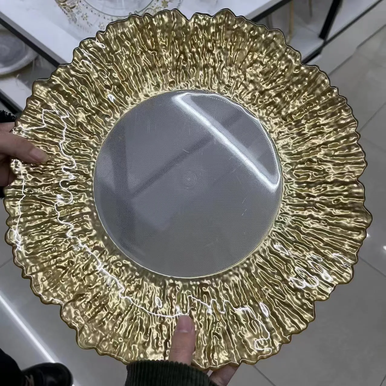 

13inch Wedding Tableware Decorative Holder Trays Luxury Party Food Fruit Plate Table Knife Fork Spoon Holder Mat ChargerPlate