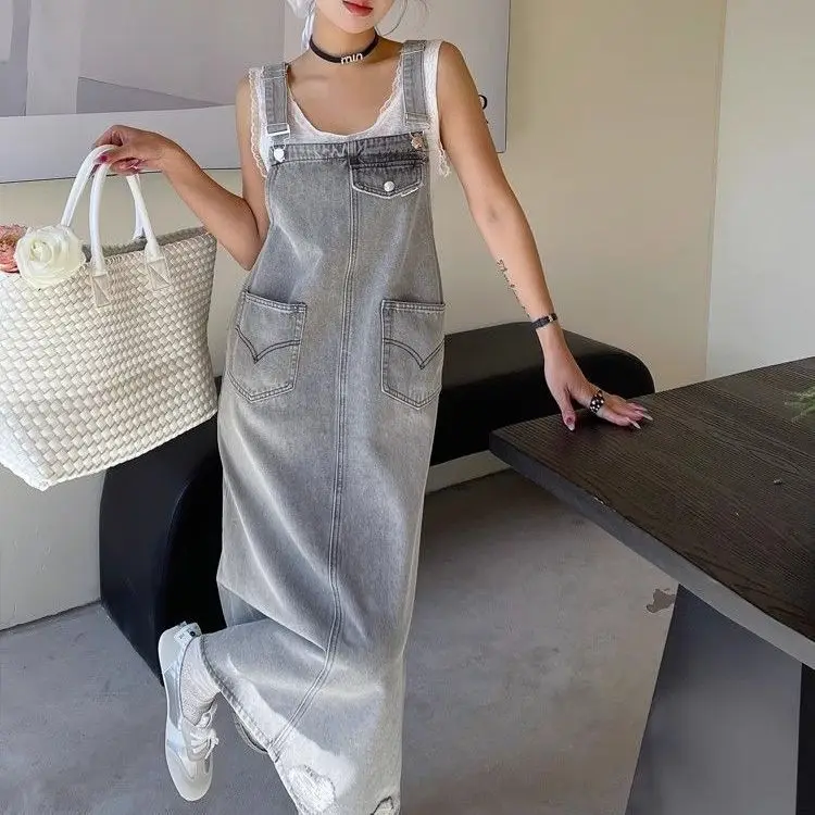 

Весенне-летняя новая женская ковбойская юбка на бретелях, пригородное платье большого размера на бретелях