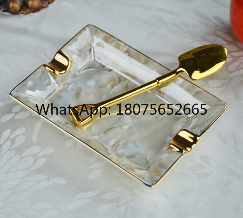 Ceramic ashtray marble pattern ceramic small cigarette plate with slot