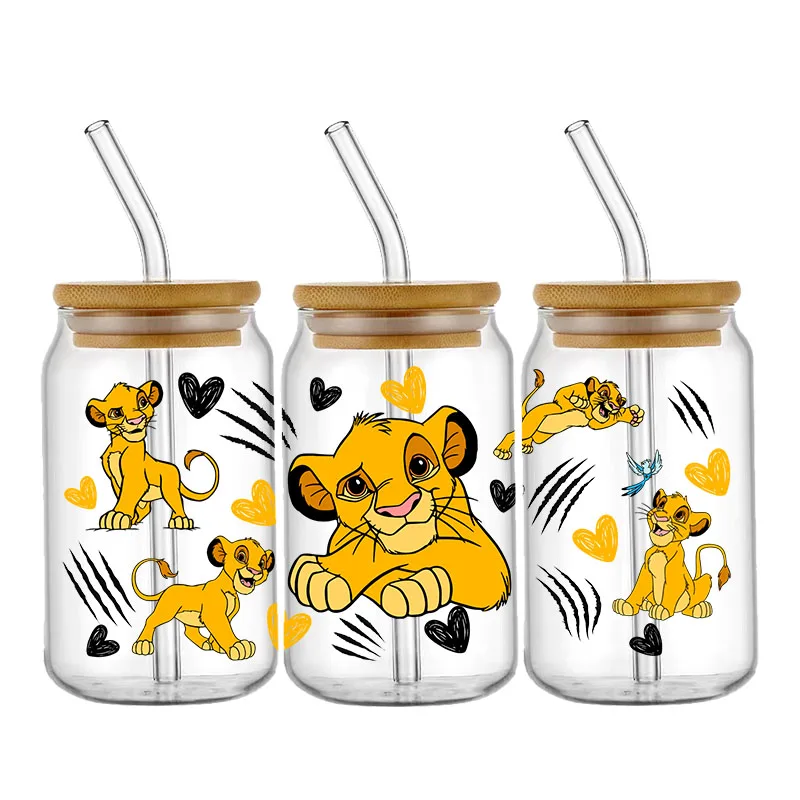 Cartoon Der König der Löwen Löwe Simba 16 Unzen UV DTF Cup Wrap Libbey Glas Bierdosen Tumbler Transfer Aufkleber Wasserdichte Cup Wraps