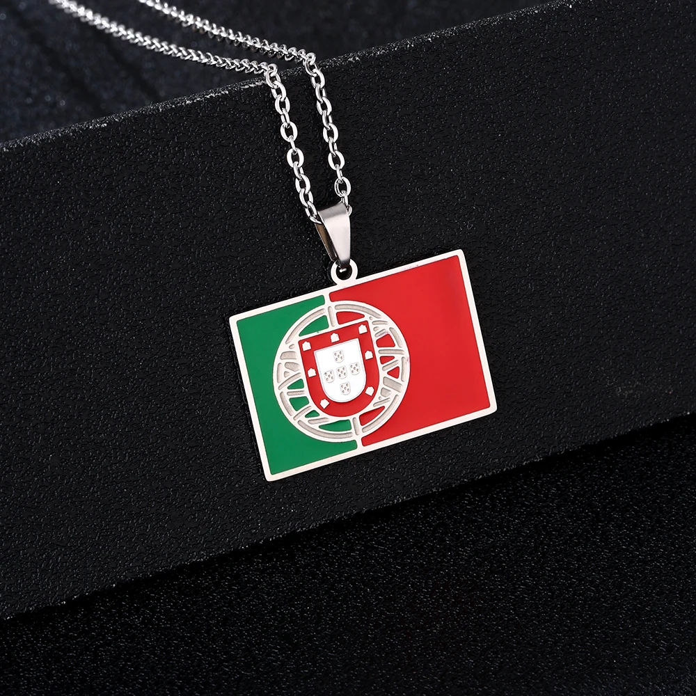 New Trendy Portugal Flag Pendant Necklace Stainless Steel Enamel Anti-Scratch Unisex Fashion Jewelry Accessory view 3