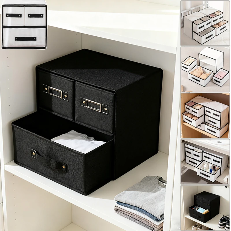 

1PC Non-woven Fabric Foldable Storage Box Two-layer 3 Grids Clothes Socks Toy Cosmetics Sundries Organizer Home Storage Lockers