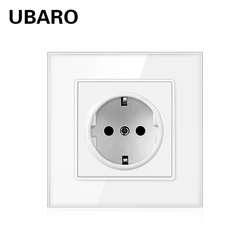 UBARO EU Standard Wall Single Socket With White Grey Crystal Tempered Glass Panel Electrical Outlets 110-250V 16A Home Appliance