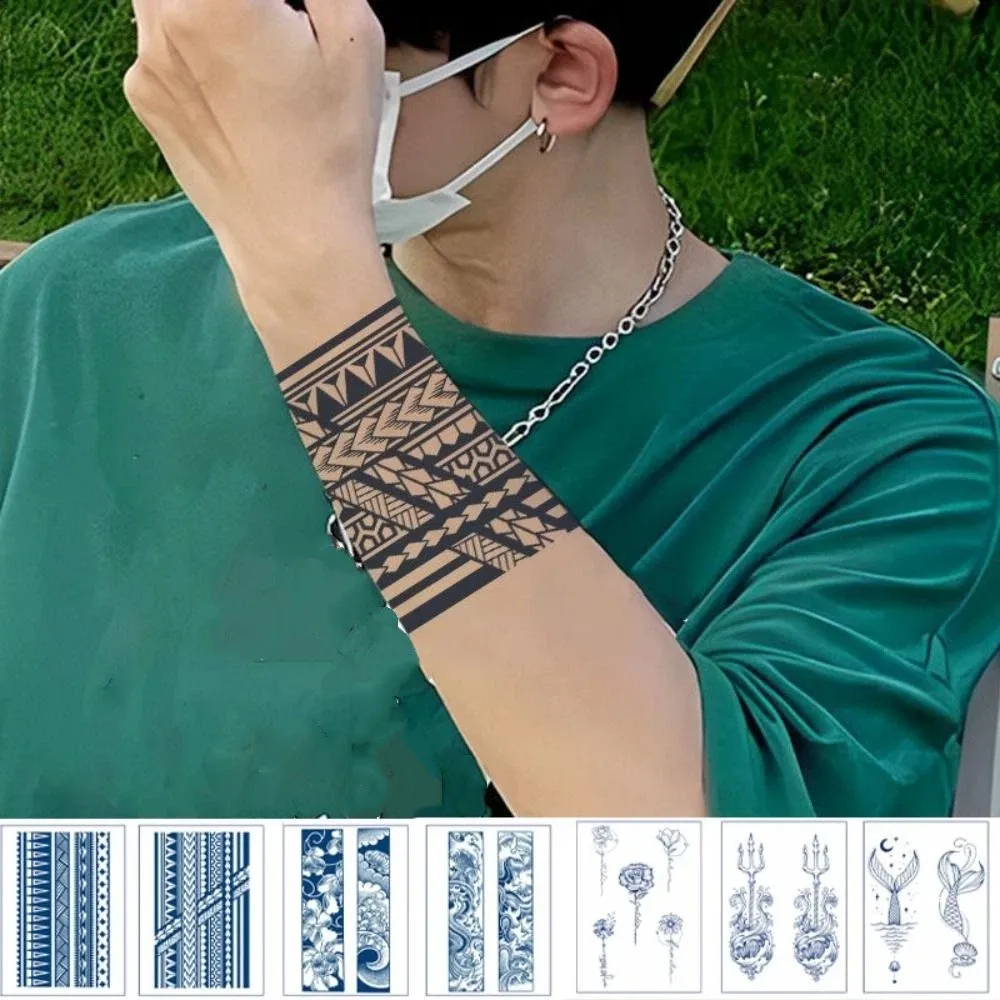 

8PCS Whales/Waves Pattern Temporary Tattoo Stickers Lasts for 2 weeks 3D Texture Stripe Tattoo Stickers Colorful Personalized