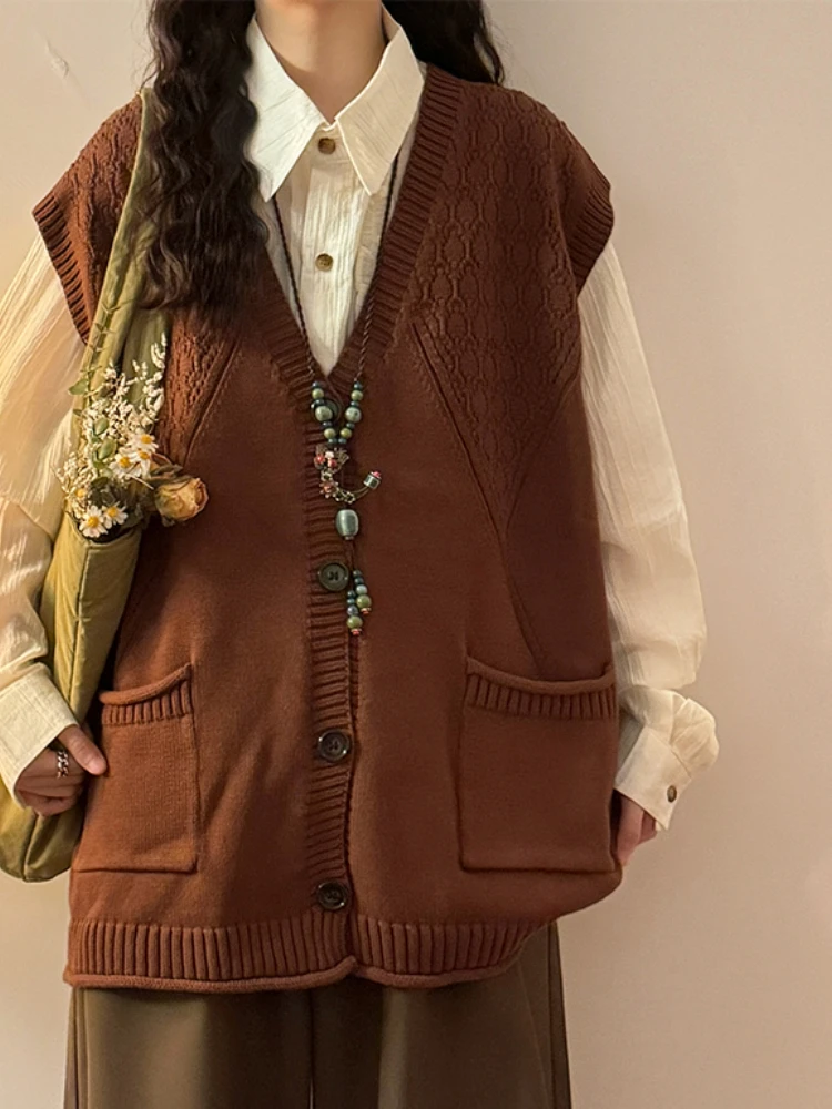 

Вязаные жилеты для женщин, осенне-зимние винтажные мягкие теплые нежные студенческие девушки Ulzzang, модная простая одежда, пальто без рукавов