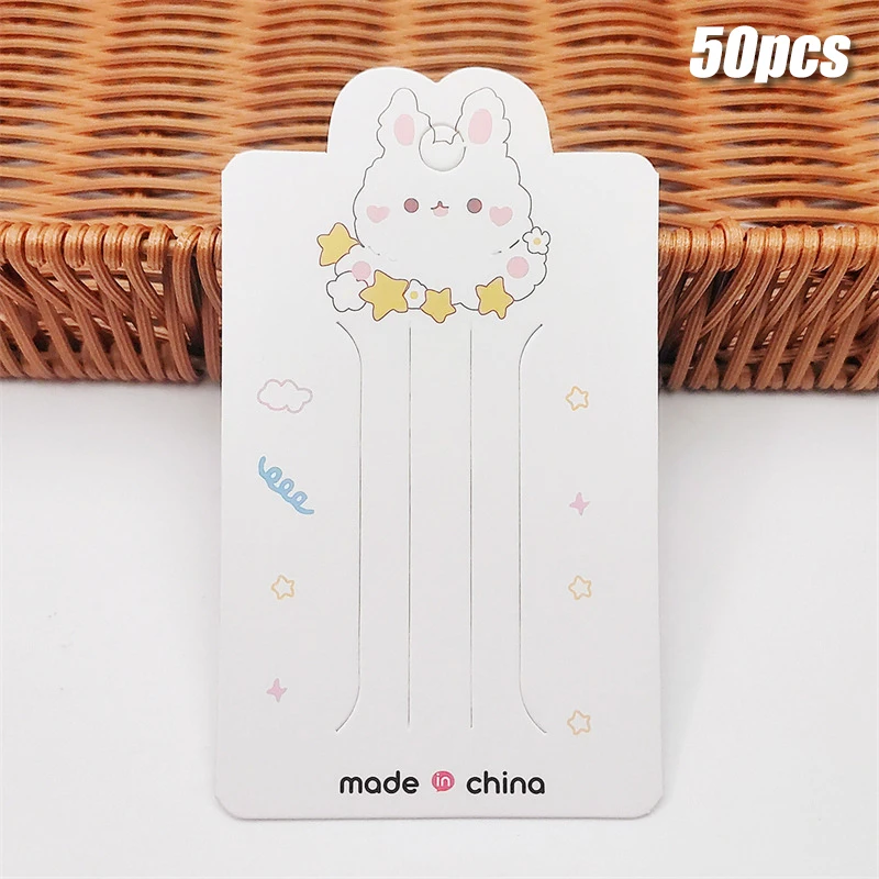 50pcs Bunny Star Display Cards For Hair Cord Hairpin Handmade DIY Jewelry Cardboard Package Hair Clips White Craft Hang Tag Card