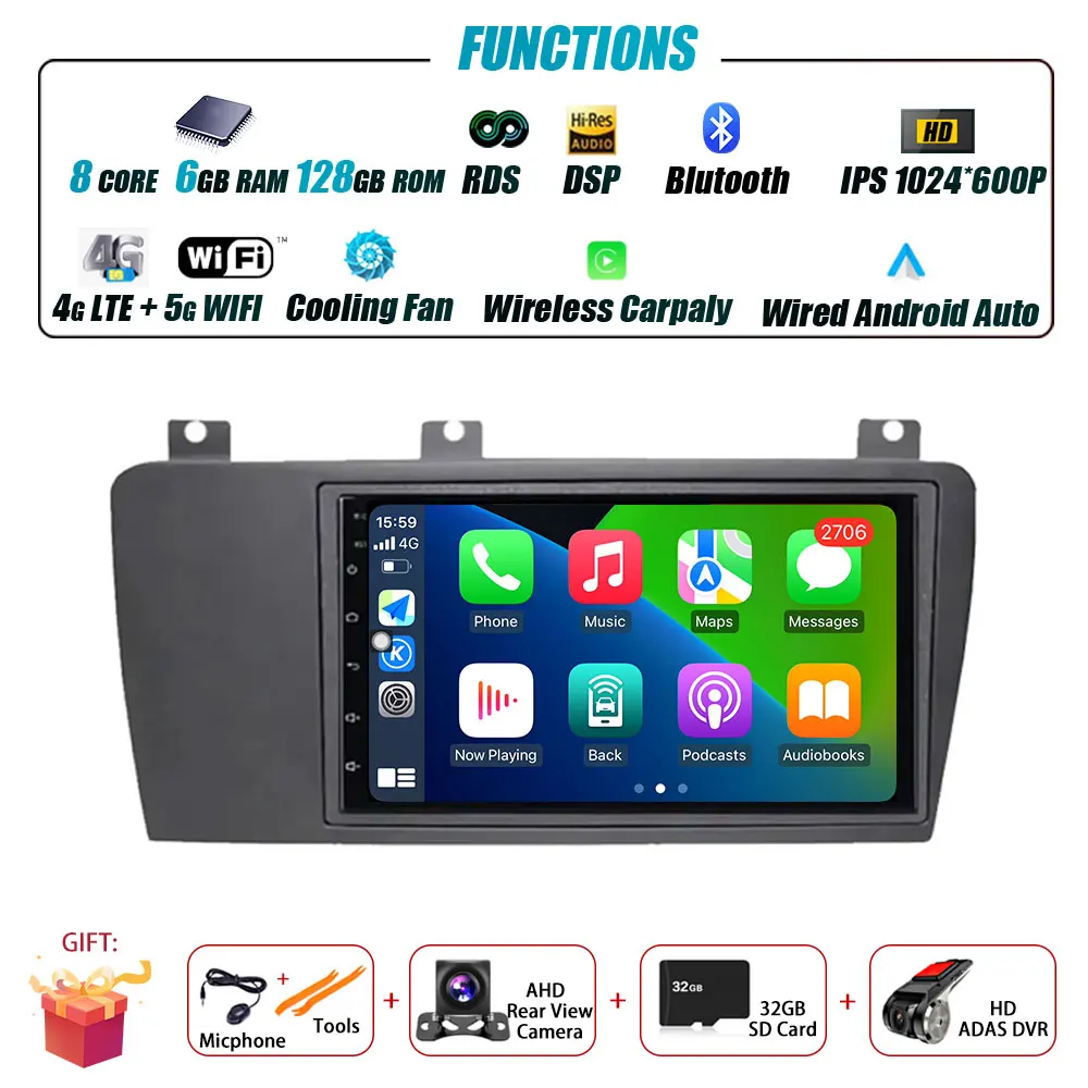 7Inch Android 15 Voor Volvo XC70 V70 S60 2005 - 2009 Autoradio Multimedia Speler Navigatie GPS Draadloze Carplay 4G WIFI