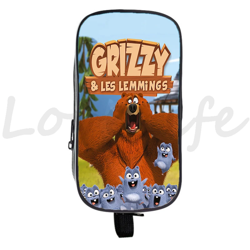 Grizzy And The Lemmings Pencil Case Boys Girls Pencil Holder School Supplies Cosmetic Case Kids Cartoon Pen Bag Back To School