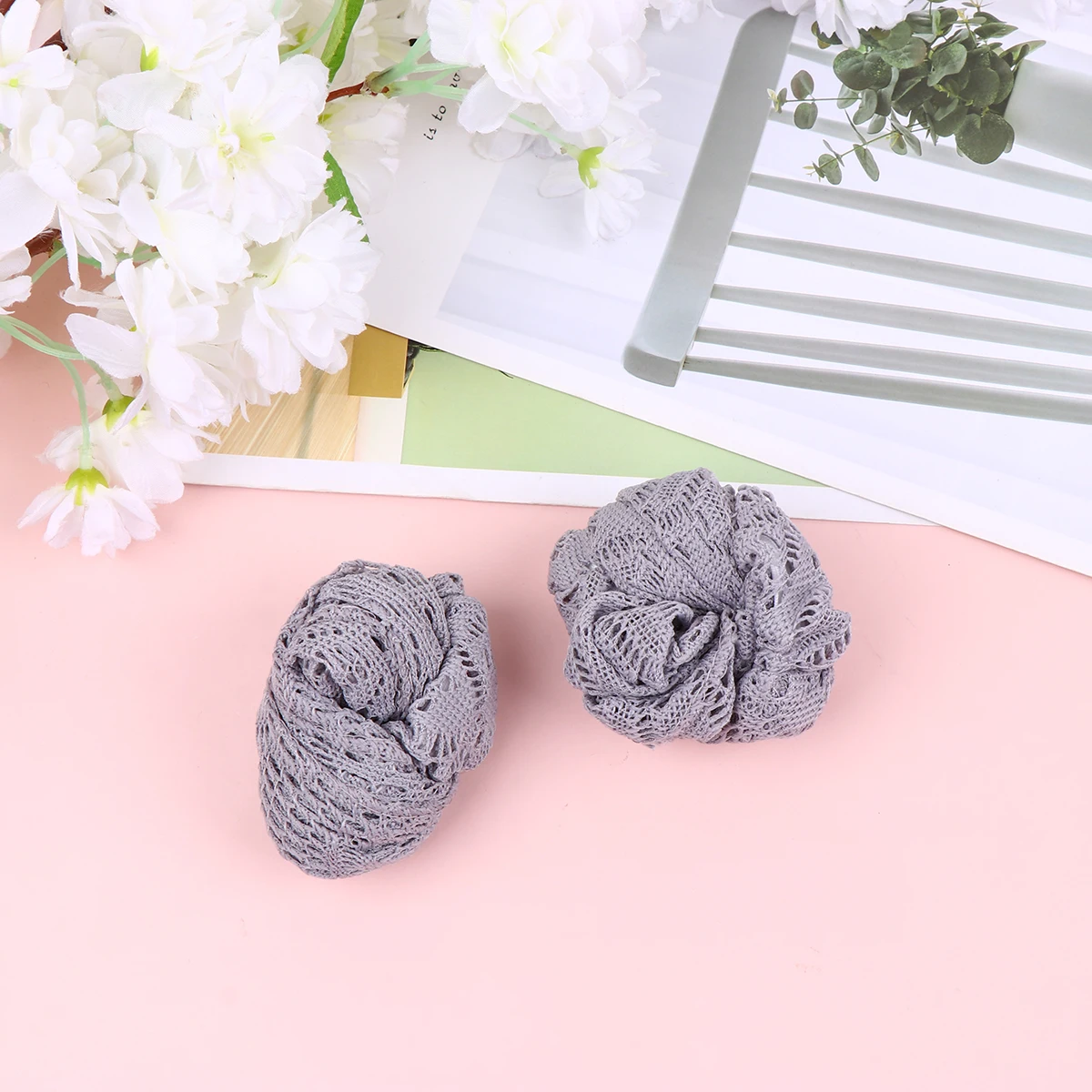 

2pcs Wide Lace Headbands Stretchy Floral Hair Bands For Women Girls Elegant Headwear Daily Party Use Grey