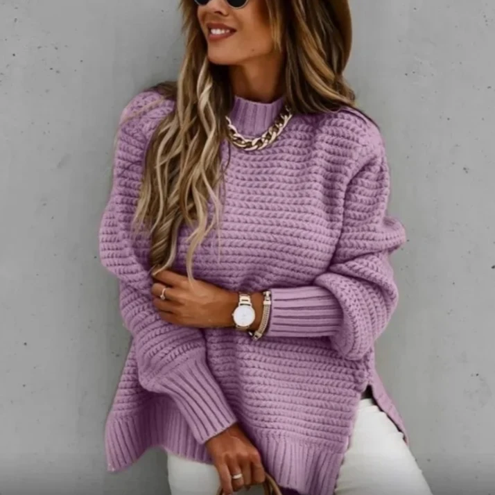 

Women's Loose Knit Sweater Long Sleeve Crew Neck Pullover Comfortable Casual Spring Autumn Top New Style Polyester Fiber Blouse