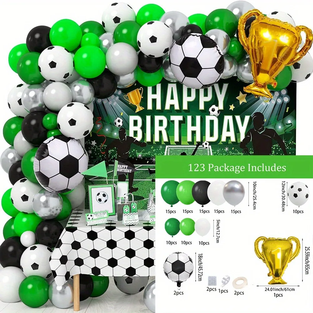 123PCS Football Themed Balloon Arch Set Birthday Party Aluminum Film and Football Balloons for Indoor and Outdoor Decoration