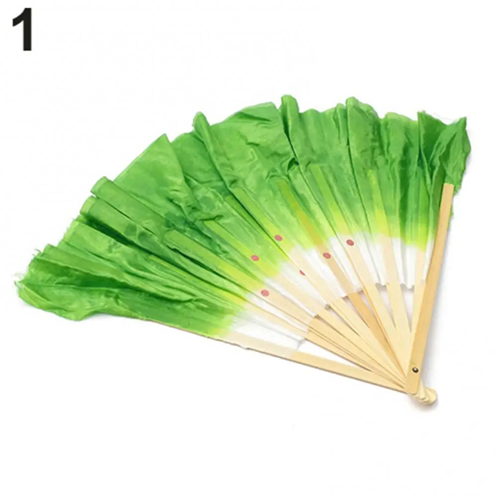 Chinese Style Handmade Bamboo Handle Artificial Silk Folk Art Belly Dancing Fan Gradient Color Dancer Practice Silk Fans