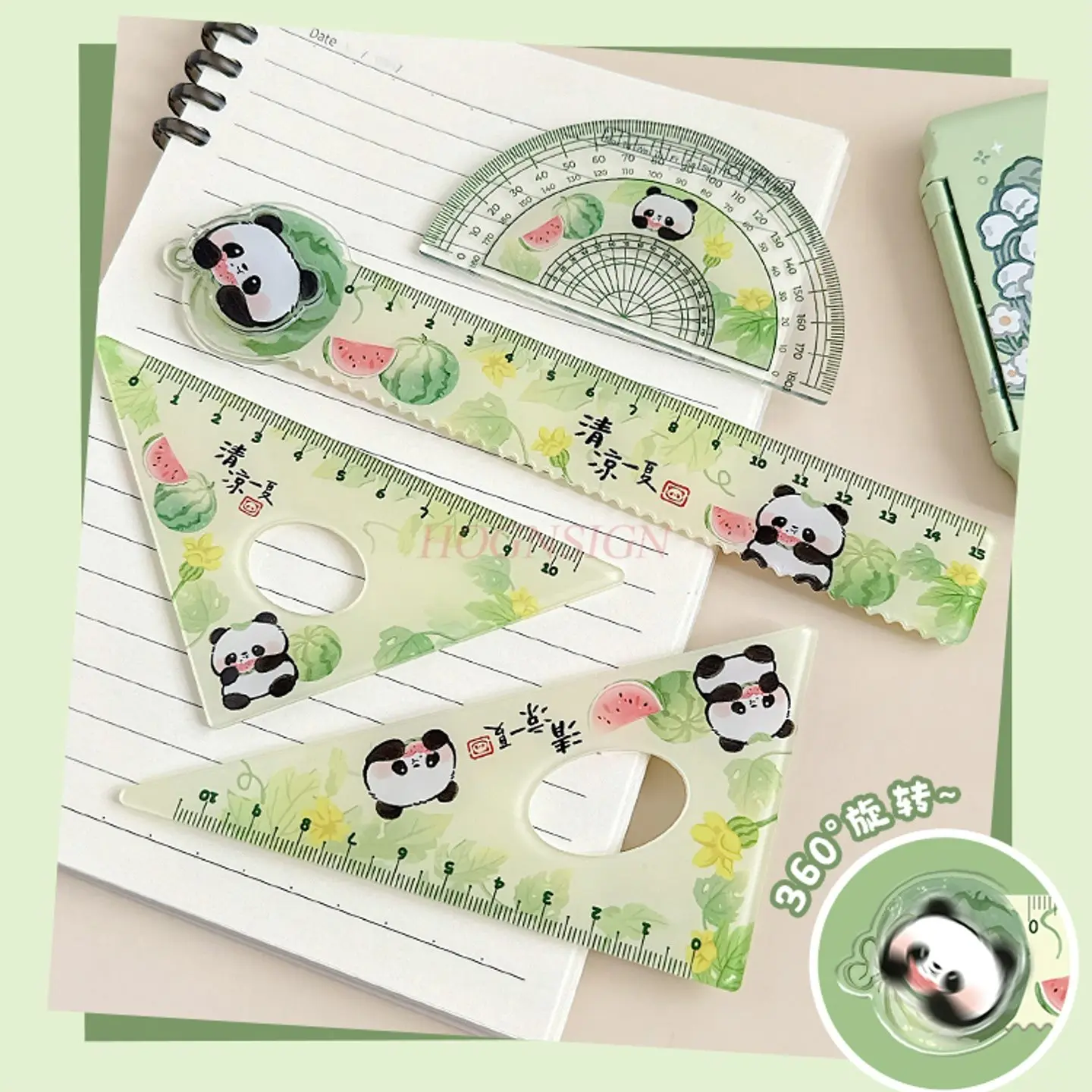 4pcs/set Panda Student Special Rotating Ruler Set Multi functional High Beauty Wave Ruler Cute Acrylic Stationery Ruler