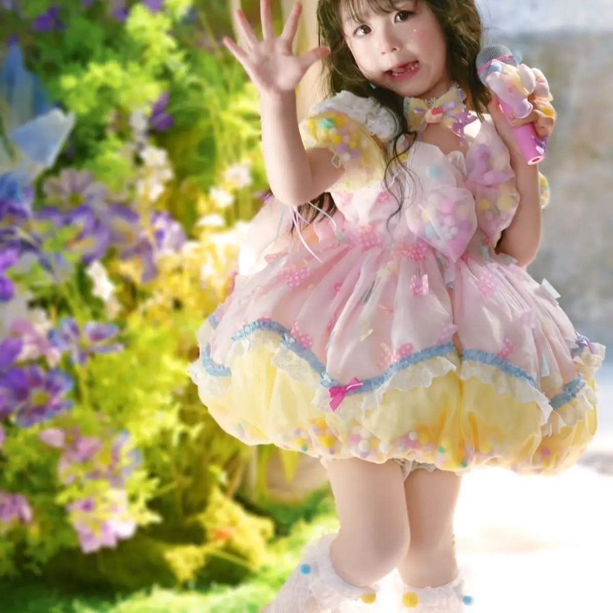 Summer Puff Sleeve Lolita Ball Gown Rainbow Dress Girls Kids Sets Princess Skirts Birthday Party Childrens Gauze Clothing Sundre