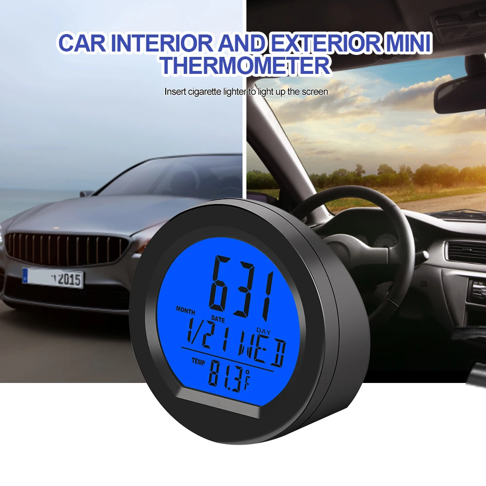 バックライト付き自動車用電子時計,ソーラーカークロック,ダッシュボード,温度計,LEDデジタル表示時間,カーアクセサリー