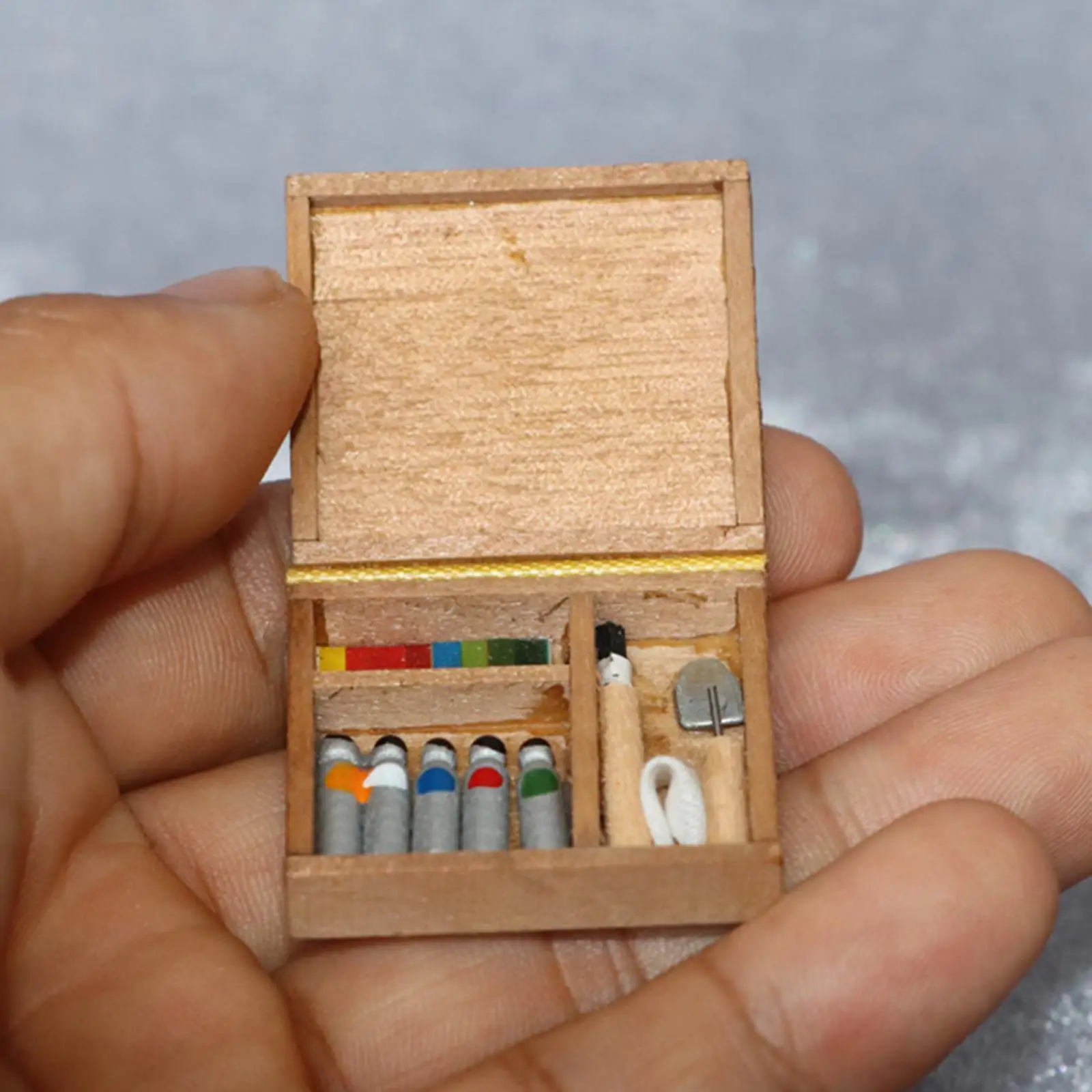 1: 12 Scale Dollhouse Mini Paint Box Brushes Painting Tool Set for Decor