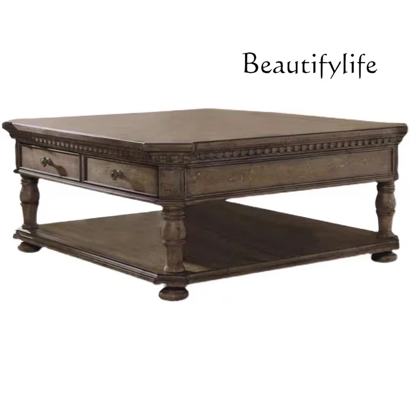 

ls 27American solid wood coffee table old European country coffee table coffee table living room sofa side square