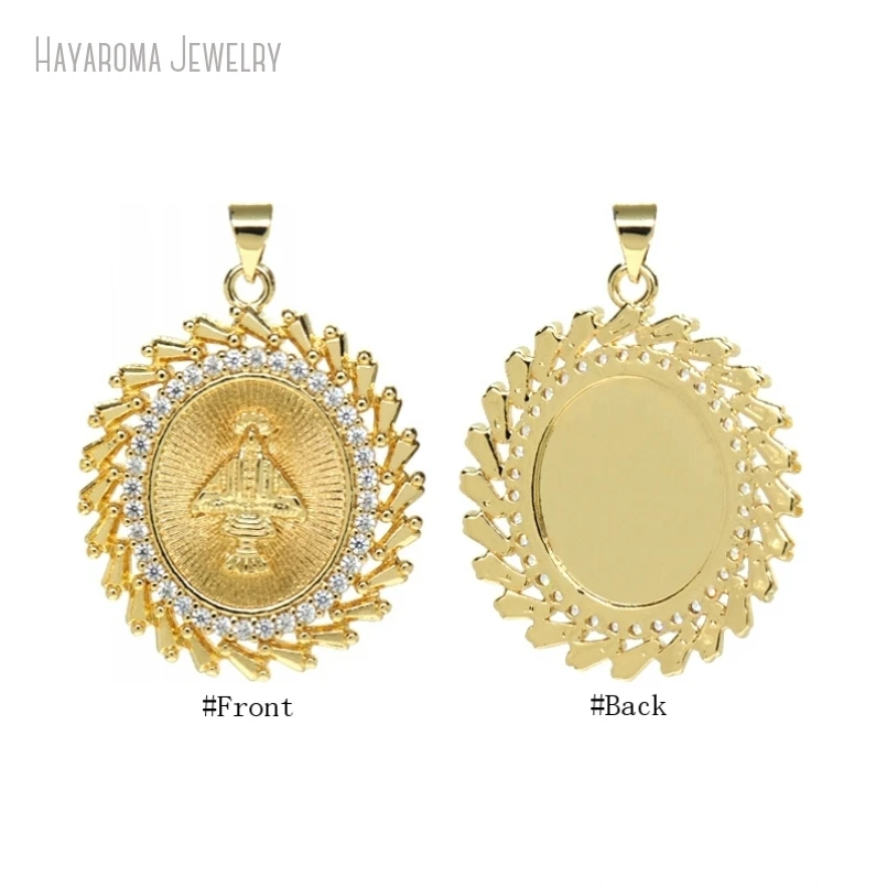 

10Pcs Metal Cubic Zirconia Oval Shape Jewelry Gold Color Wholesale Copper Invisible Setting Pendant PM52603