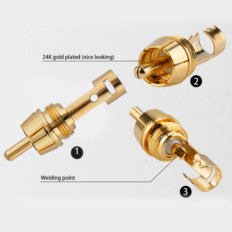10pcs/lot RCA Connector 24K Gold Plated RCA Male Plug Professional Audio Speaker Plug Jack Wire Connector 5Pairs Red+Black