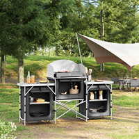 WOLTU Folding Camping Cabinet  Aluminium Travel Kitchen with Worktops Storage for Outdoor Picnic BBQ Garden Table with Carry Bag