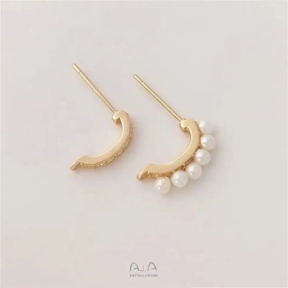 14K Gold Plated C-shaped belt hanging 925 silver needle earrings diy sticky millet beads small pearl earrings accessories