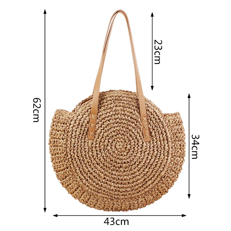 2023 Summer Round Straw Bags for Women Rattan Bag Handmade Woven Beach CrossBody Bag Female Message Handbag Totes