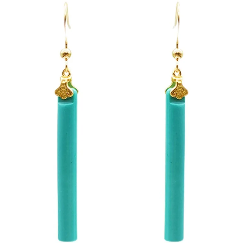 New in fashionable turquoise long earrings for women Unique elegance and shiny charm banquet wedding jewelry Simple Eardrop