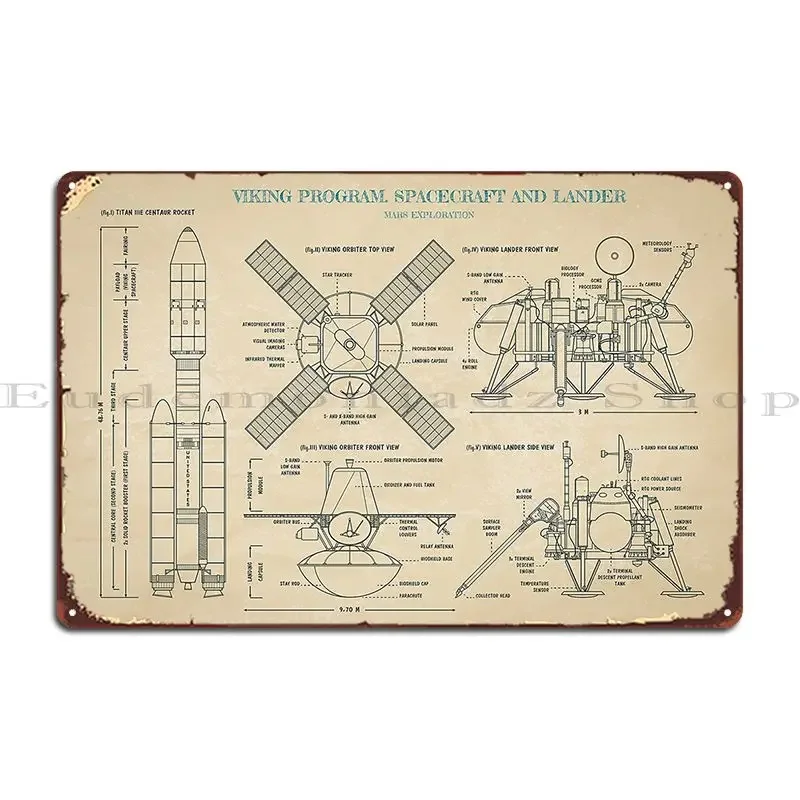 Viking Program Spacecraft And Lander Parchment Metal Plaque Poster Painting Club Wall Cave Personalized Cinema Tin Sign Poster