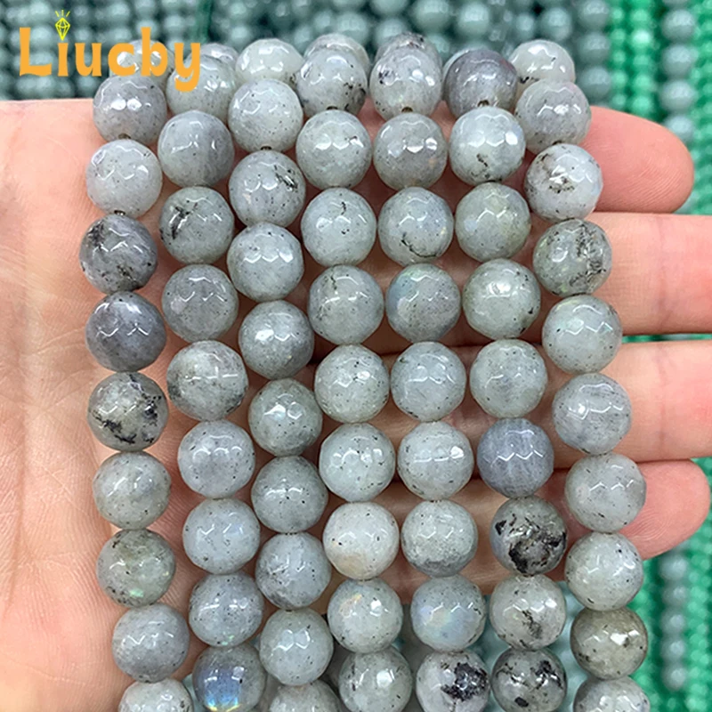 4/6/8/10/12MM Natural stone Faceted Faceted Gray glitter stone flash beads for Jewelry Making DIY bright Rings Crafts 15