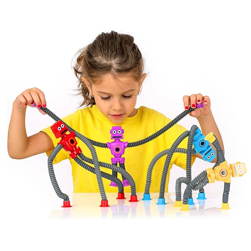 Suction Cup Giraffe Robot Toys Cartoon Parent-child Interactive Various Shapes Stretch Tube Decompression Toy With Light for Kid