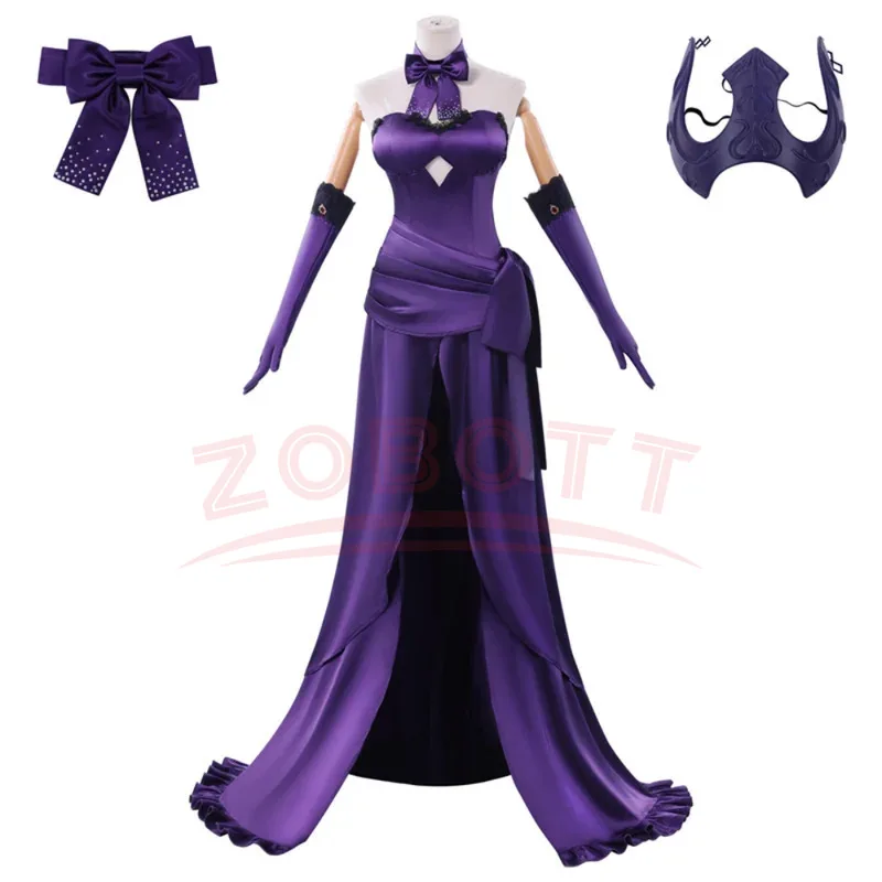 

Game Jeanne Alter Cosplay Costume Purple Elegant Gown Dress Evening Dresses White Full Set for Women Girls Halloween Theme Party