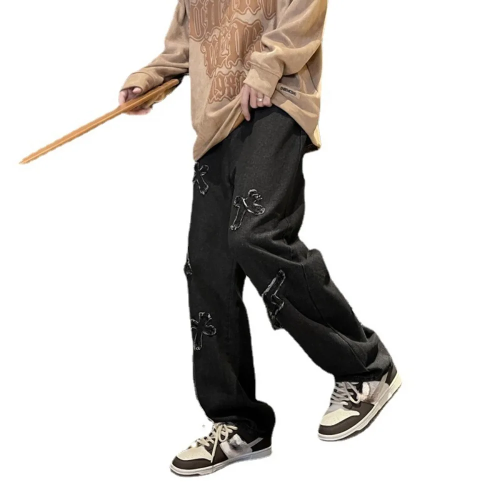 2025 novas calças de brim masculinas unissex perna larga calças jeans soltas retas calças de brim masculinas bonitas casuais hip hop calças de brim