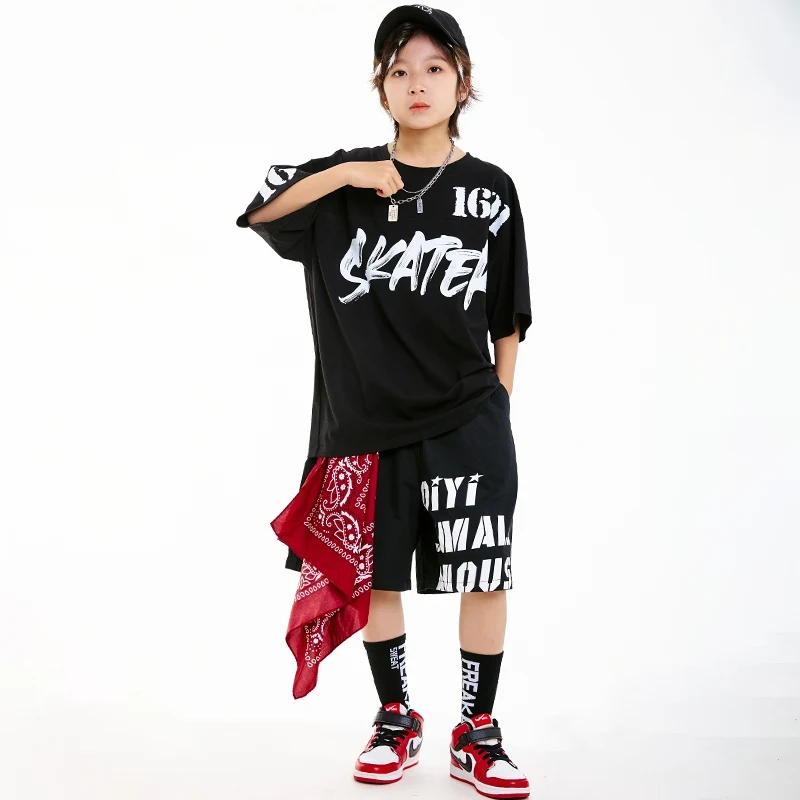 

Hip Hop Clothing Jazz Dance Costumes Boys Girls Performance Costumes Children Loose Short Sleeve Clothes Stage Outfits DN20418