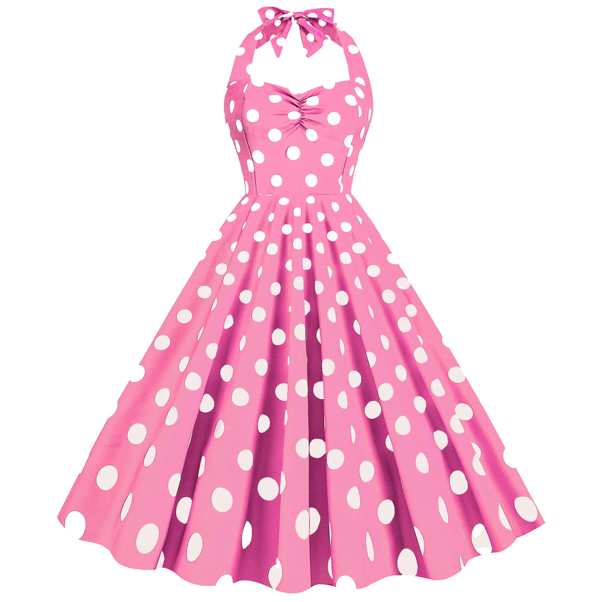 Pink Elegant Fashion Notched Ladies Office Dress 2024 Robe Pinup Polka Dot Print Vintage Sleeveless Summer Dresses for Women