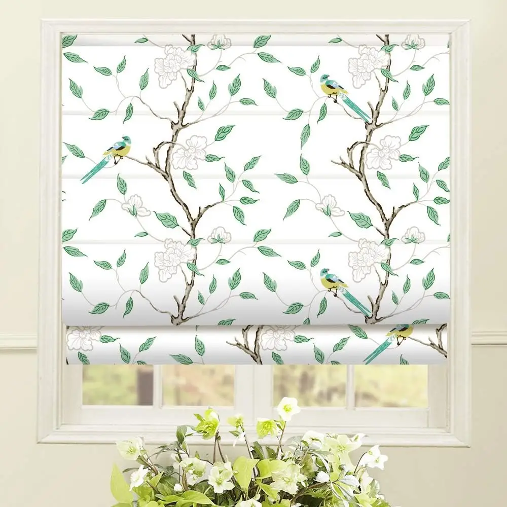 Floral Washable Fabric Blackout Cordless Roman Shades for Windows Doors Kitchen Windows Easy to Install